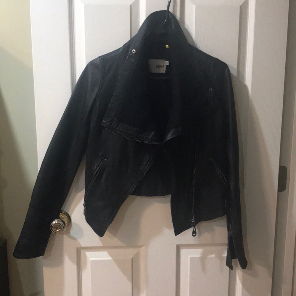 Doma black draped leather jacket